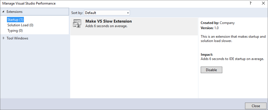 Manage Visual Studio Performance – Extensions